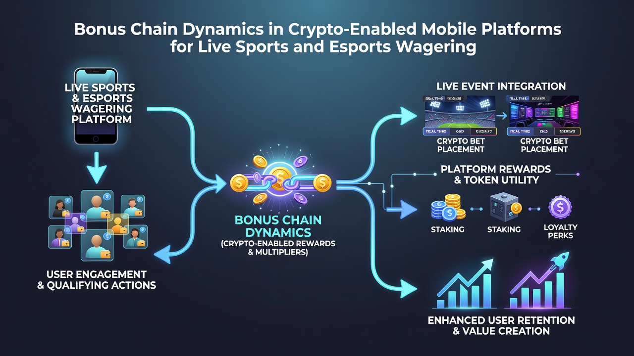 Darstellung mobiler Schnittstellen mit Krypto-Boni in Esports- und Sportwetten-Apps