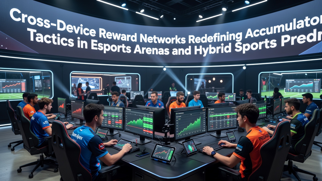 Illustration hybrider Sportprognosemärkte mit Cross-Device-Belohnungen und Esports-Integration