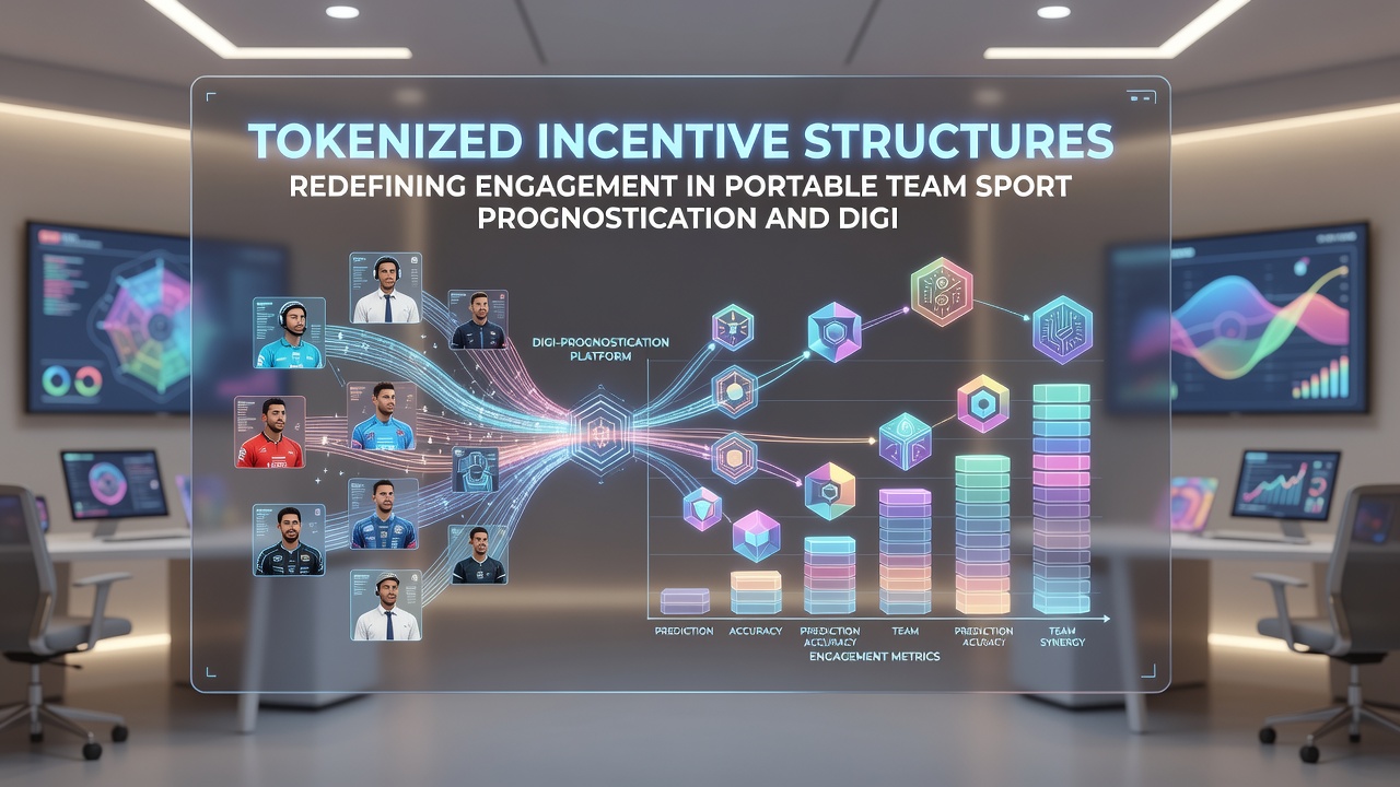 Illustration hybrider digitaler Arenen mit tokenisierten Belohnungen für portable Sportprognosen